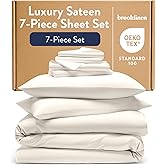 Brooklinen Luxury Sateen Sheet Set - 7 Piece 100% Cotton Bed Sheets - 1 Fitted & 1 Flat Sheet, 4 Pillowcases, 1 Duvet Cover, Soft Sateen Sheets for Ultimate Comfort Twin - Cream