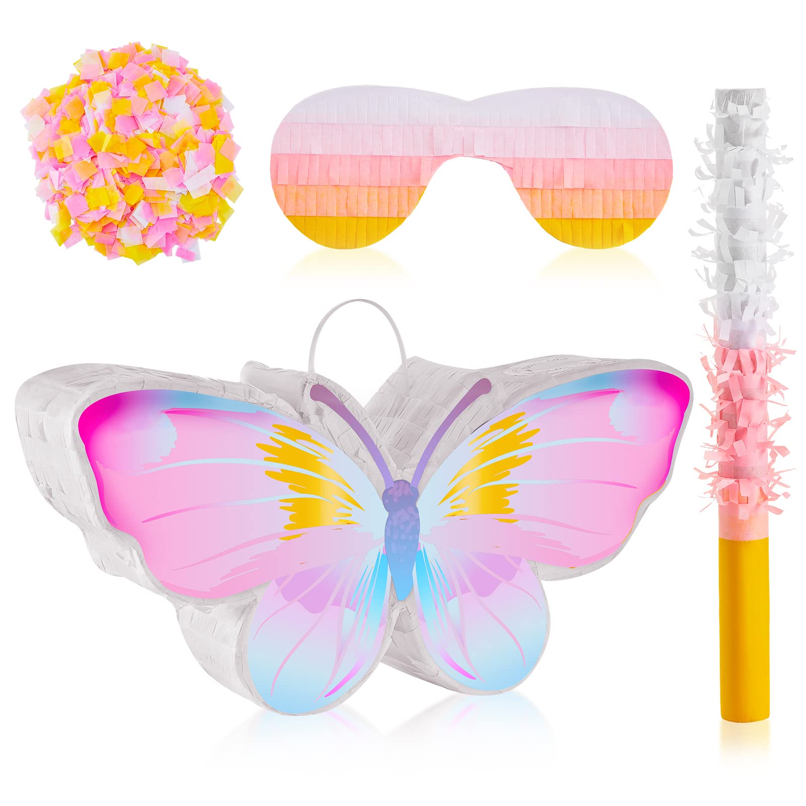 Photo 1 of Lewtemi Butterfly Piñata Decorations with Stick Blindfold and Confetti for Birthday Fairy Woodland Theme Decorations Photo Prop Funny Anniversary