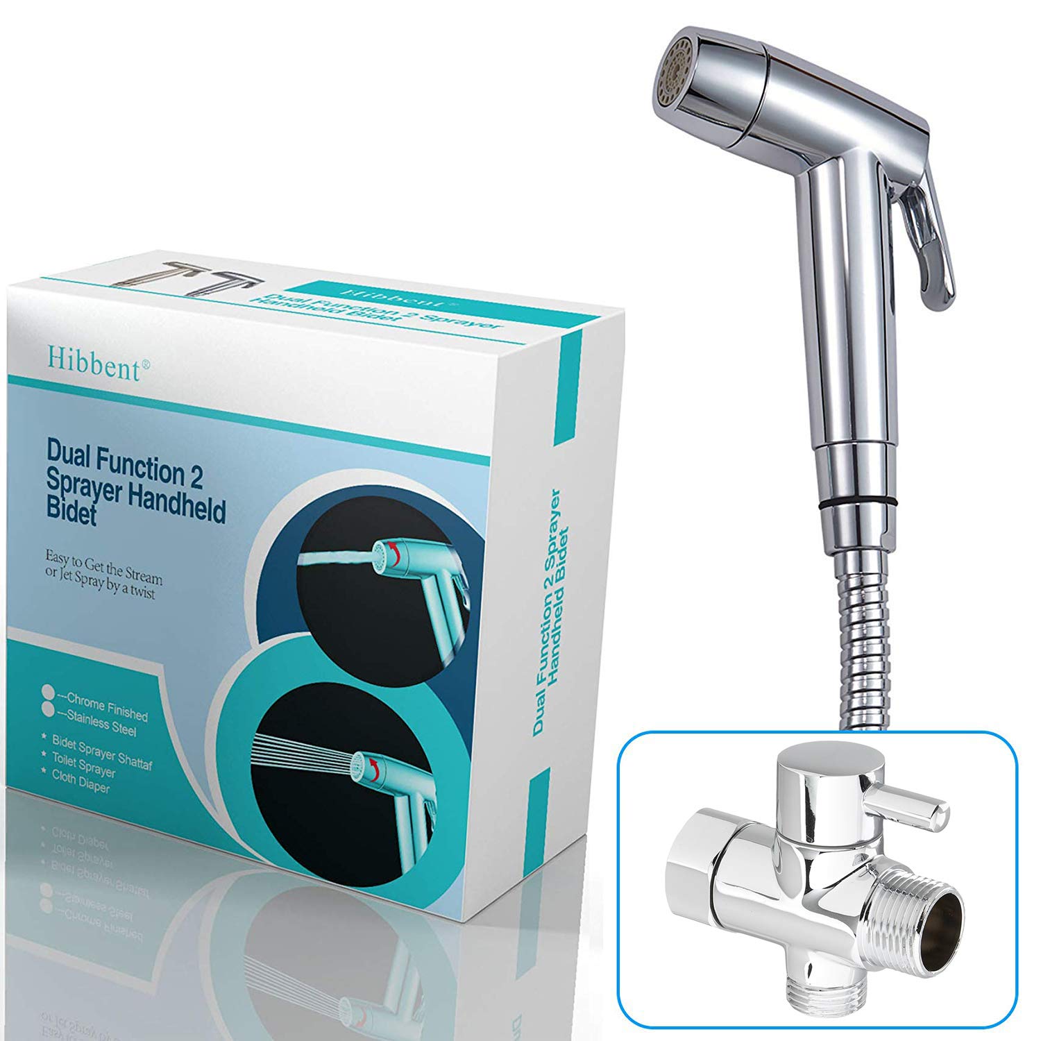 Hibbent Dual Function 2 Sprayer(Stream/Jet) Hand Held Bidet Toilet Sprayer Shattaf Cloth Diaper Sprayer Kit - Personal Hygiene Cleaning with No Leaking Toilet Attachment - Chrome