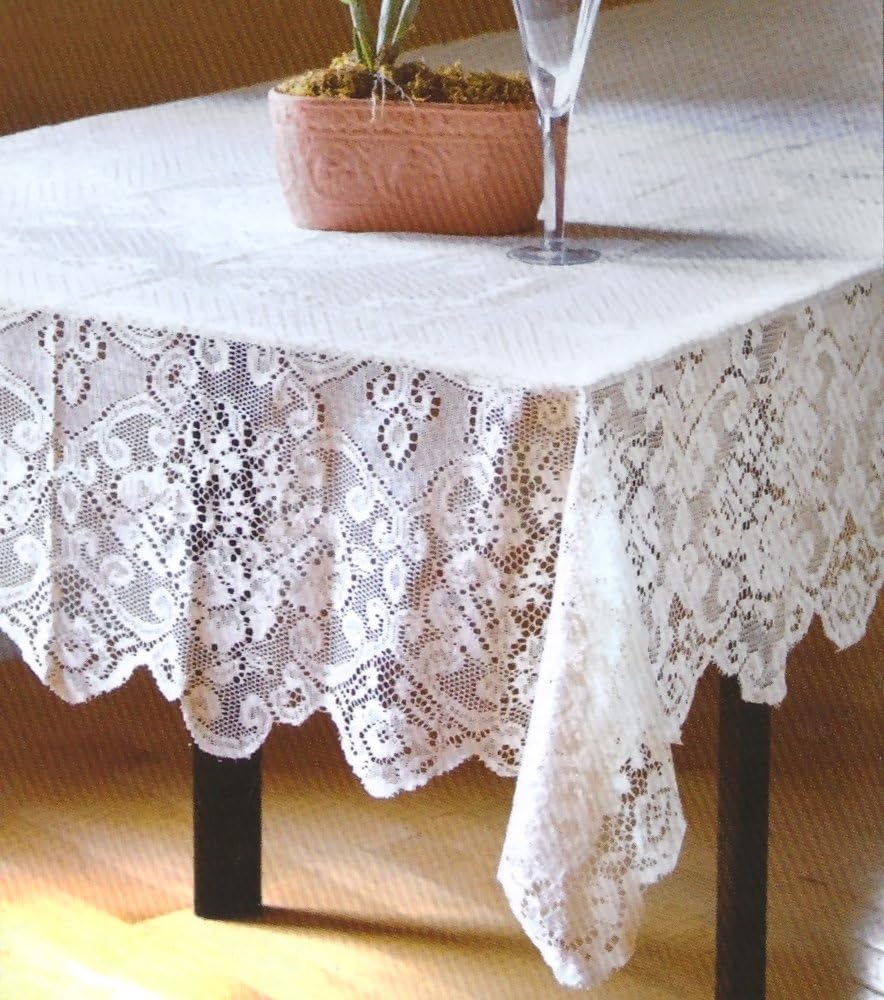 Table Sense Lace Fabric Tablecloth in White, 60x120 Oblong (Rectangle)
