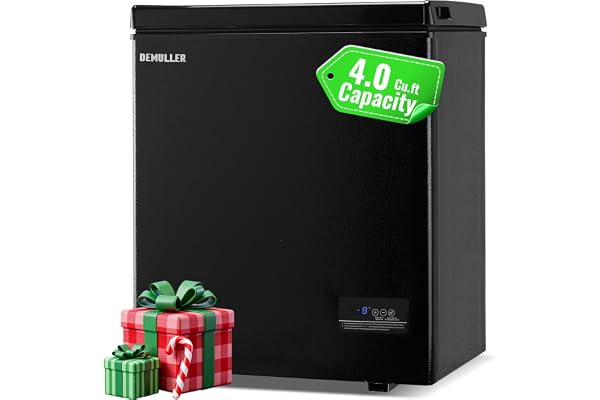 DEMULLER Chest Freezer with Electronic Panel, Accurate Temperature Display to 1 â„‰ 4.0 Cu.ft Deep Freezing Machine with 2 Removable Baskets Suitable for Home Kitchen Apartment Black