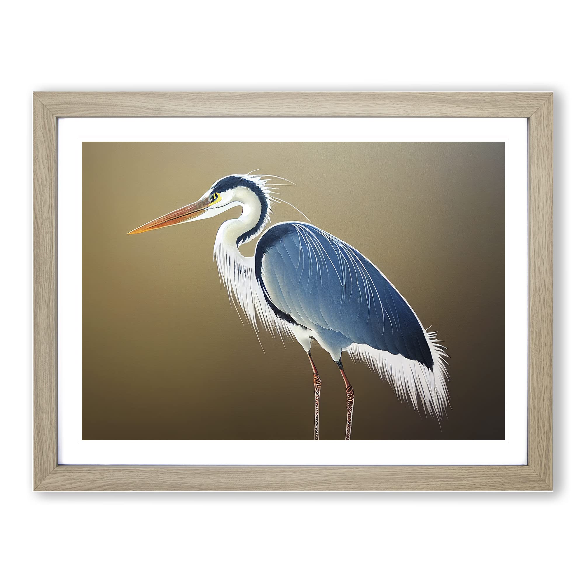 Unbeatable Heron Bird Framed Print | A4 Oak Framed Wall Art | Ready to Hang | Modern Animal Picture | Living Room Bedroom Lounge Office