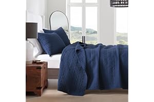 HORIMOTE HOME Quilt Set Queen Size Navy Blue, Classic Geometric Spots Stitched Pattern, Pre-Washed Microfiber Chic Rustic Look, Ultra Soft Lightweight Quilted Bedspread for All Season, 3 Pieces