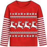 Kids Ugly Christmas Shirt Boys Girls Reindeer T-Shirts Stripe Long Sleeve Santa Claus Tees Tops Xmas Clothes 2-7 Years