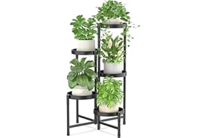 iDavosic.ly Plant Stand Indoor Outdoor, 5 Tier Corner Metal Flower Display Holder Shelf, Easy Assembly Folding Tall Orchid Rack for Patio Balcony Porch Garden Living Room House, Black