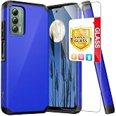 TJS Compatible for Cricket Outlast Phone Case, AT&amp;T Jetmore Case (Blue) | with Tempered Glass Screen Protector Dual Layer Hybrid Magnetic Support Shockproof Heavy Duty Cover Phone Case