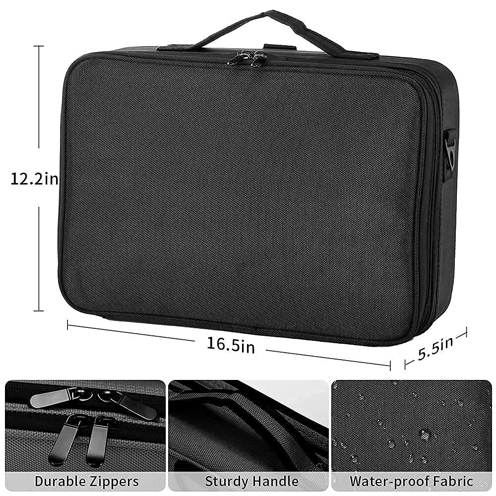 GZCZ 3 Layers Large Capacity Travel Professional Makeup Train Case Cosmetic Brush Organizer Portable Artist Storage bag 16.5 inches with Adjustable Dividers and shoulder strap for Make up Accessories : Beauty