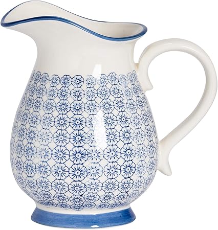 Nicola Spring Grand Vase Pichet A Eau A Motifs Fleur Bleue
