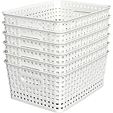 WYT Woven Plastic Storage Baskets, 6 Pack White Weave Bins Organizer, 10.1" x 7.55" x 4.1"