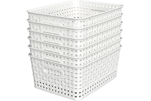 WYT Woven Plastic Storage Baskets, 6 Pack White Weave Bins Organizer, 10.1" x 7.55" x 4.1"