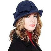 Bellady Women Solid Color Winter Hat 100% Wool Cloche Bucket with Bow Accent