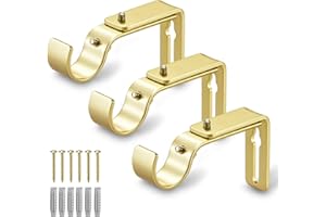 LLPJS Curtain Rod Bracket Adjustable, Drapery Rod Holder Hooks Support Hangers for 1 inch Diameter Window Curtain Rods (Warm Gold, 3-Pack)