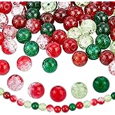 PH PandaHall 200pcs 8mm Christmas Glass Beads 5 Colors Red Green Crackle Beads Baking Painted Bead Round Loose Bead for Bracelet Necklace Earrings Jewelry Making