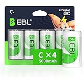 EBL Rechargeable C Batteries, 5000mAh Ni-MH High Capacity C Cell Battery New Retail Package, Pack of 4