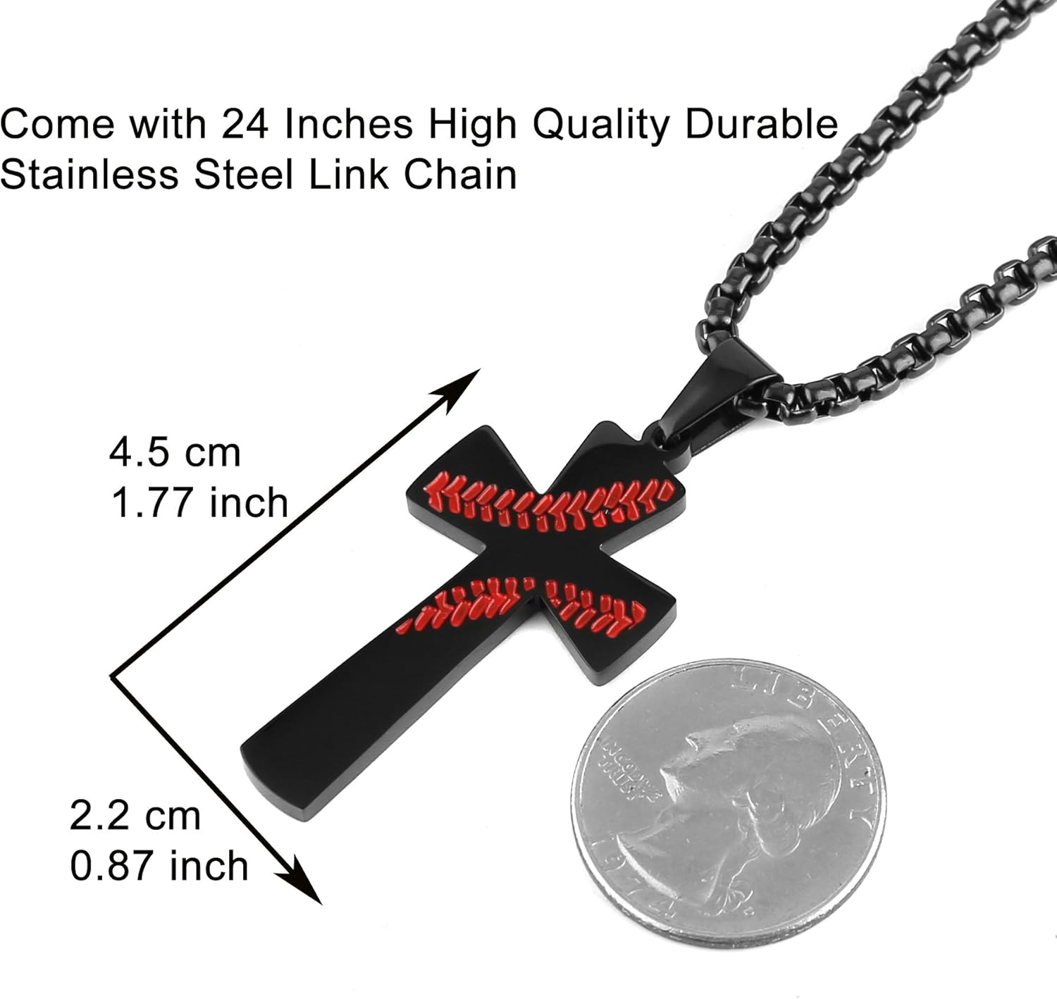 HZMAN Baseball Cross Pendant, I CAN DO ALL THINGS STRENGTH Bible Verse Stainless Steel Necklace (Black): Clothing