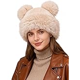 Ufgin Women's Winter Faux Fur Hat - Warm Furry Beanie with Pom Pom Fisherman Cap Casual Trendy Mongolian Hat Skiing Cap