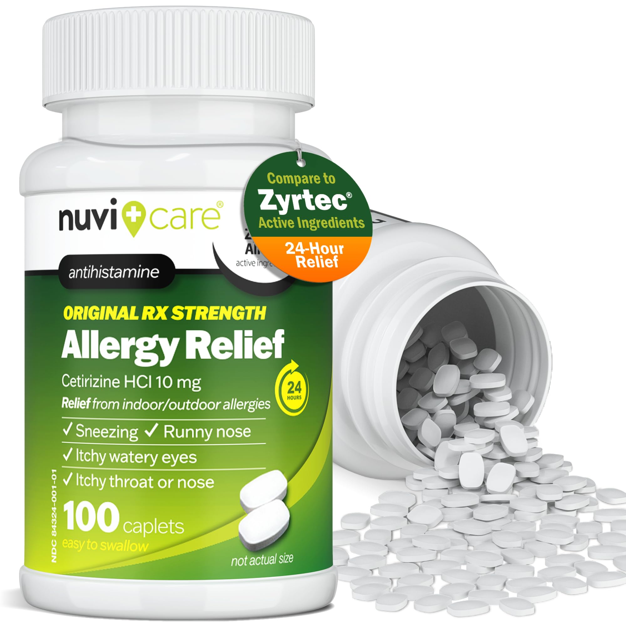 24-Hour Allergy Medicine - Cetirizine Hydrochloride 10mg Tablets - Compare to the Active Ingredient in Zyrtec Antihistamine Meds - Generic Allergy Pills for All Day Allergy Relief (100 Count)