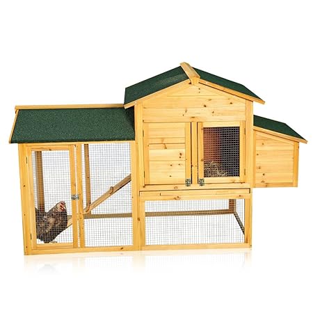 Melko® Hühnerstall XXL Hühnerhaus mit Freilaufgehege, 168 x 75 x 103 cm, aus Holz, inkl. Rampe + Schublade + abnehmbares Dach