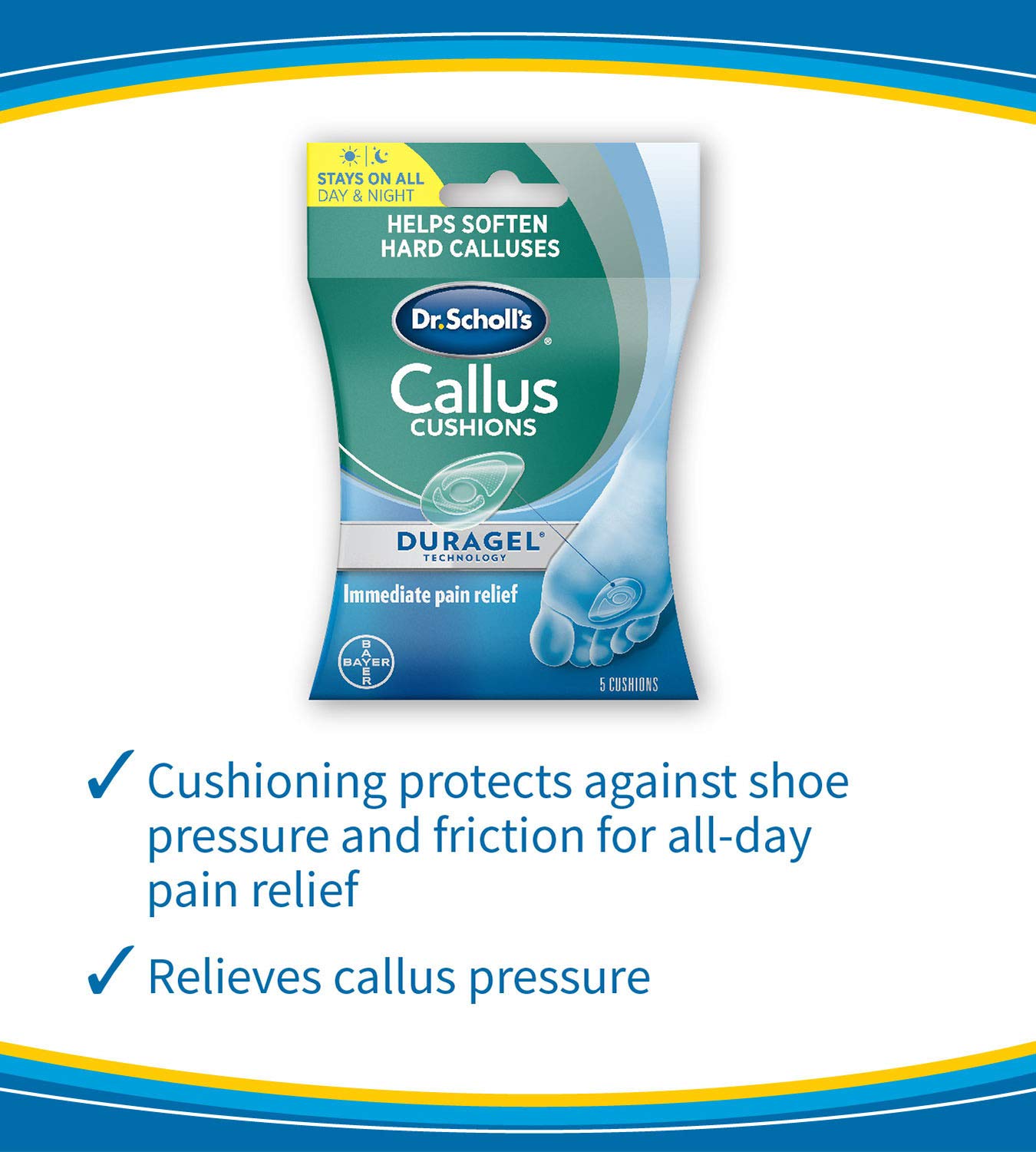 Dr. Scholl's CALLUS CUSHION with Duragel Technology, 5ct // Relieves Callus Pressure and Provides Cushioning Protection against Shoe Pressure and Friction for All-Day Pain Relief: Health & Personal Care