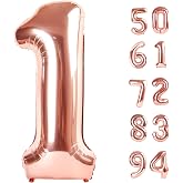 Rose Gold 1 Balloon - Number Balloon 40 Inch, 1st Rose Gold Decorations | Large foil number balloons for 1st birthday party, Rose Gold blow up birthday balloon numbers for women and men