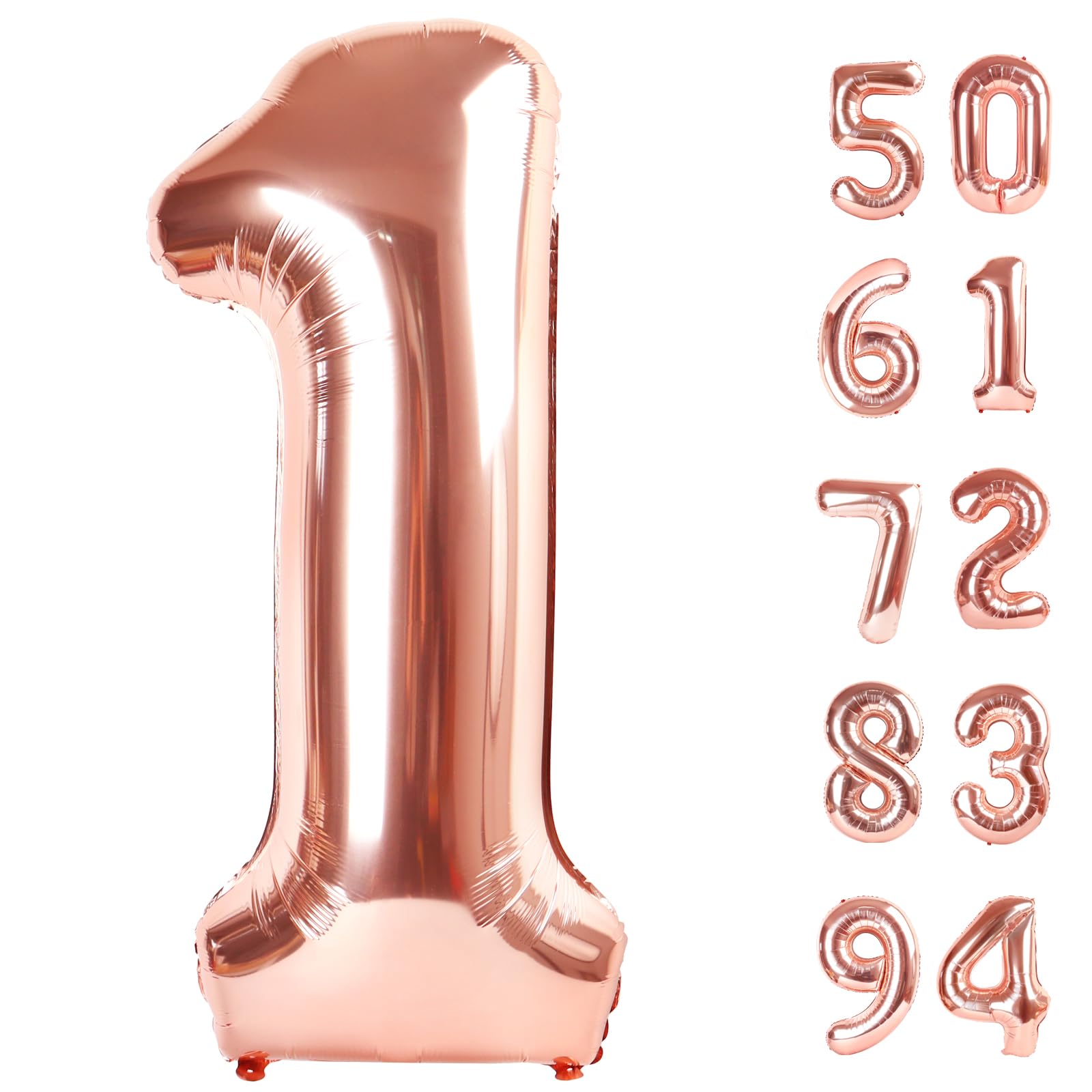 Photo 1 of 40 Inch Rose Gold 1 Balloon for First Birthday, 1st Number Balloons Birthday Decorations for Girl Boy Kids Toddler Baby, One Giant Number 1 Balloon