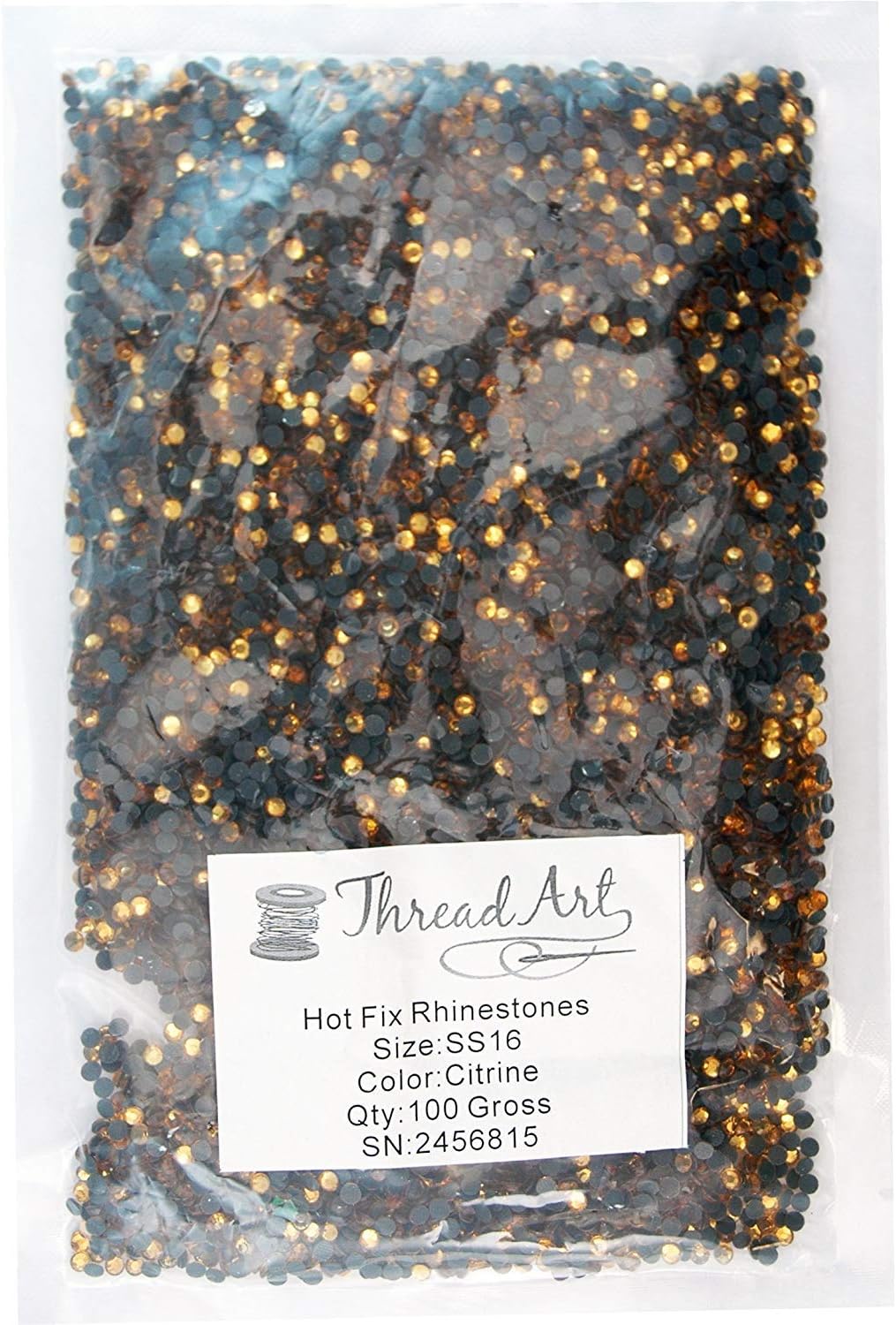 Threadart Bulk Hot Fix Rhinestones Citrine - SS16 (4mm) - 14400 stones - 100 Gross Bulk Pack