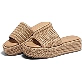 Coutgo Womens Platform Sandals Raffia Espadrilles Slip on Open Toe Cute Boho Summer Beach Slide Sandals