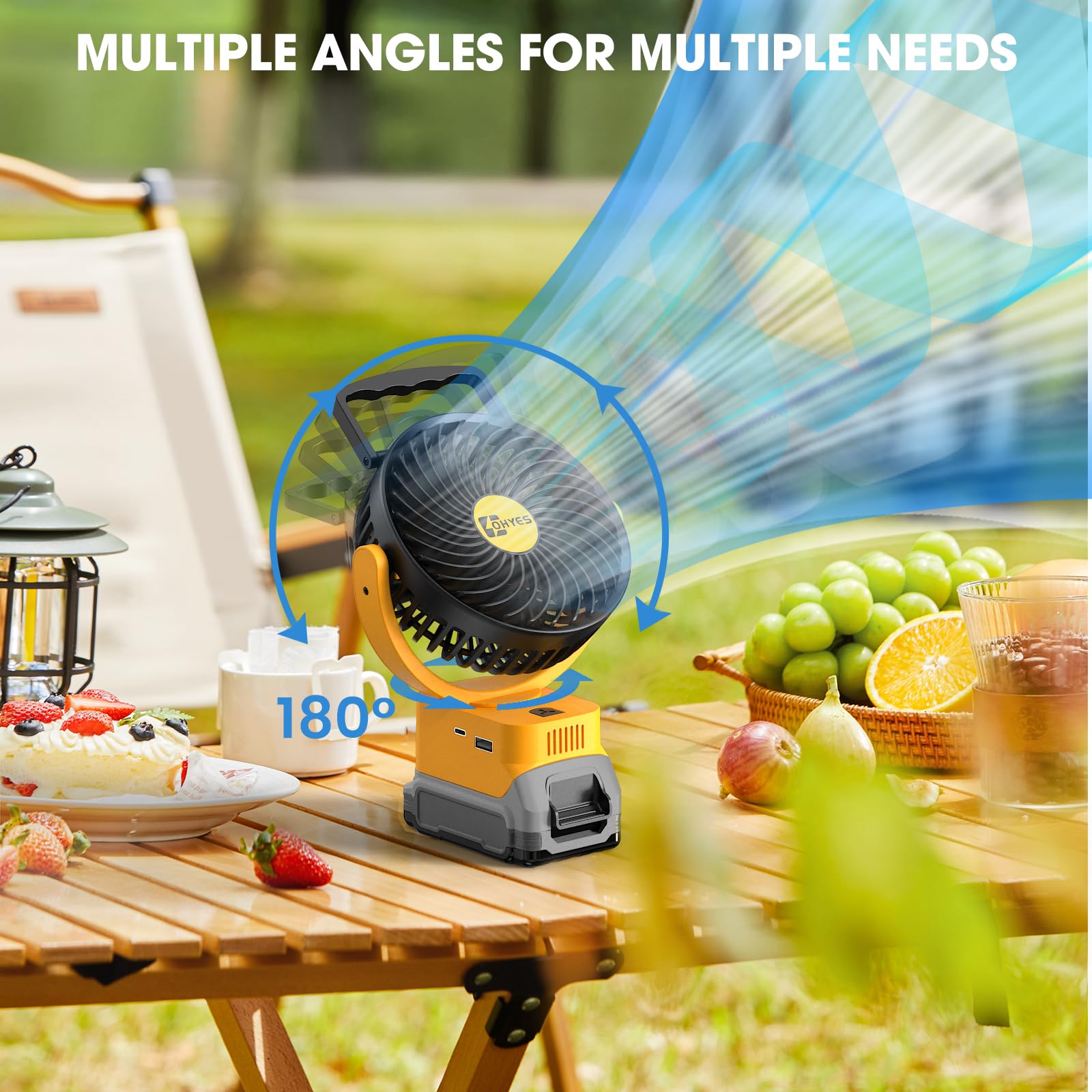 ohyes Cordless 5IN Jobsite Fan Fit For DeWALT 20V Max Battery Brushless Motor Variable Speed USB Fast Charging For Camping and Workshop(Battery not included)