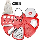 Pisol Kitchen Unique Gadgets Set 6 Pieces, Space Saving, Cheese Grater, Bottle Opener, Fruit Vegetable Peeler, Pizza Cutter, Garlic Ginger Grinder, Herb Stripper Gift Set