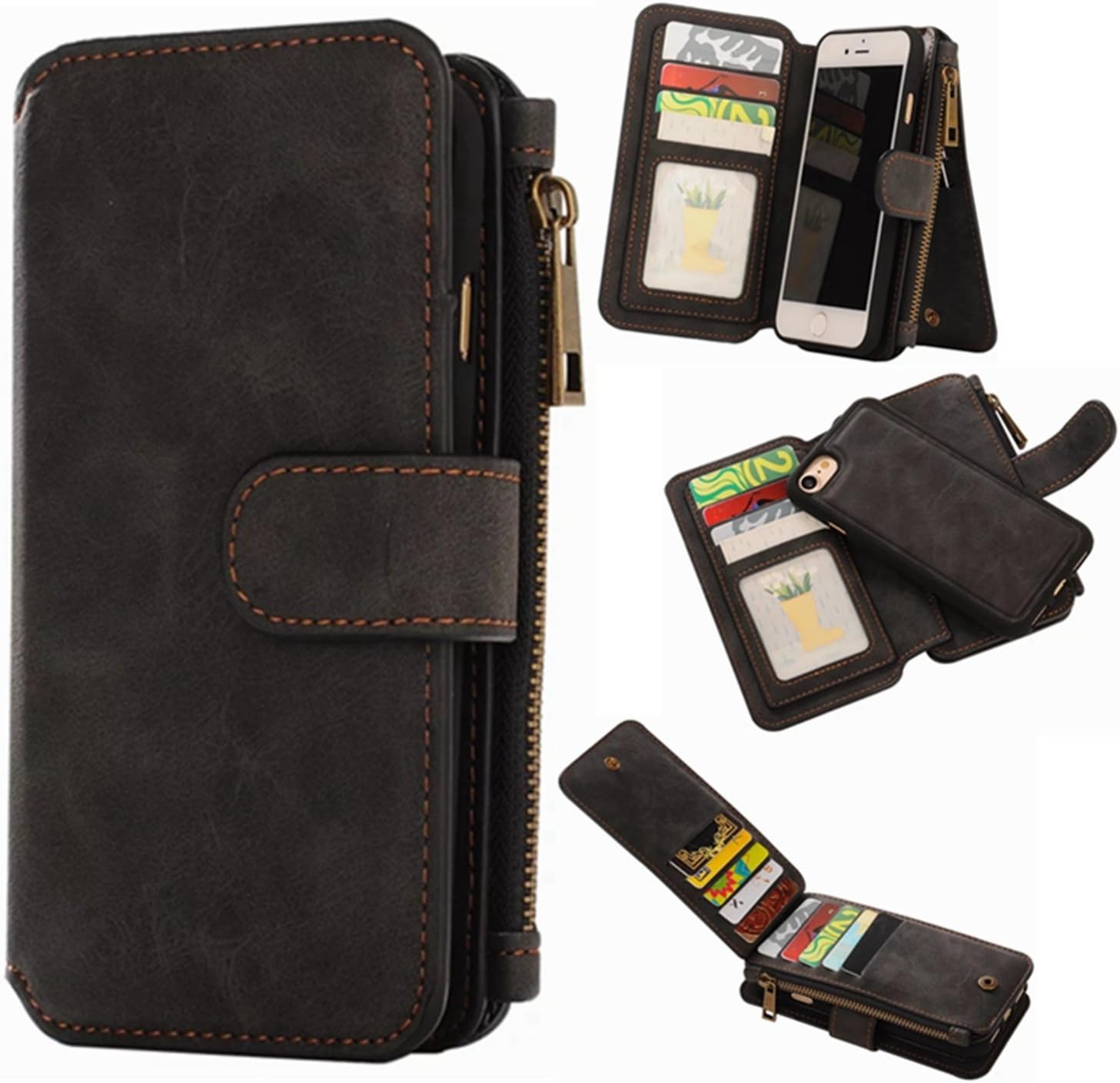 iPhone 7 Wallet Case, WITCASE Leather Phone Case w/ Detachable Multi Card Slots and Zipper Cash Compartment Clutch for iPhone 7 (4.7") (Black)