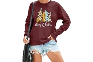 SUPEYA Women Christmas Sweatshirt Leopard Xmas Tree Print Blouse Funny Letter Graphic Top Long Sleeve Shirt Pullover Tee