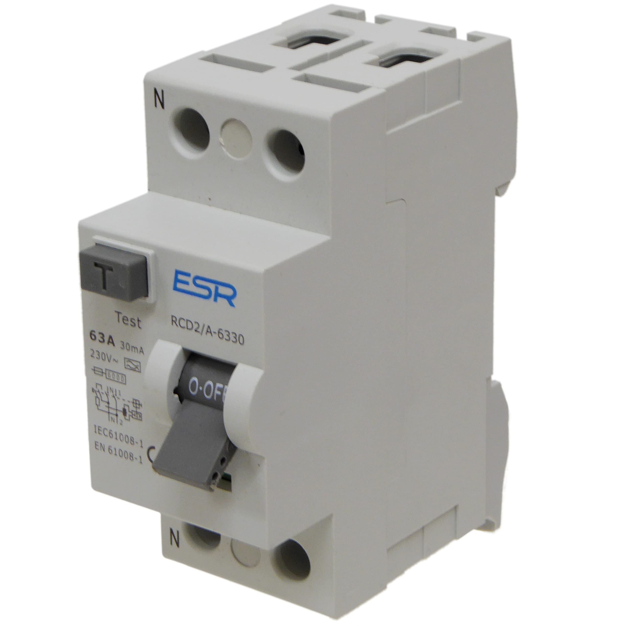 63A 30mA RCD Circuit Breaker, Type-A, 2 Pole, 230V, DIN Rail Mount, 63 Amp Residual Current Device Trip