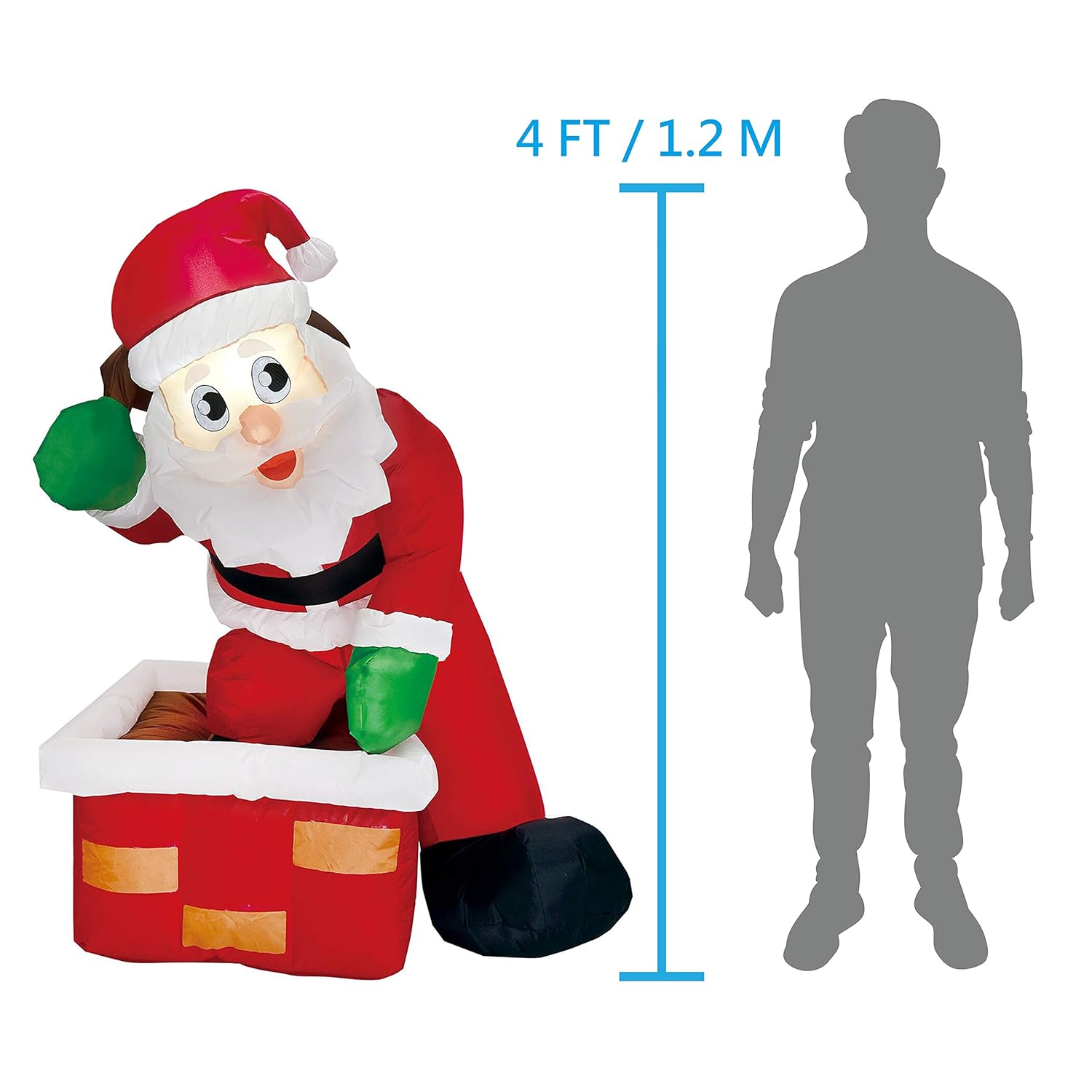 Joiedomi 4 Foot Inflatable Santa Claus LED Light Up Christmas Xmas Inflatable Rooftop Santa Claus Carry Gift Bag for Blow Up Yard Decoration, Indoor Outdoor Garden Christmas Decoration