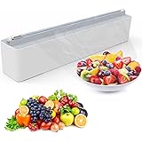 leQuiven Plastic Wrap Dispenser with Slide Cutter, Reusable Cling Film Dispenser, Double Elastic Buckle Adjustable Length for