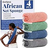 African Net Sponge Authentic-4 Packs African Exfoliating Net Sponge,Bath Sponges for Shower,42 inch Long for Normal to Sensitive Skin, for Daily use, Body Exfoliator Shower (Green,Pink,Blue,Grey)
