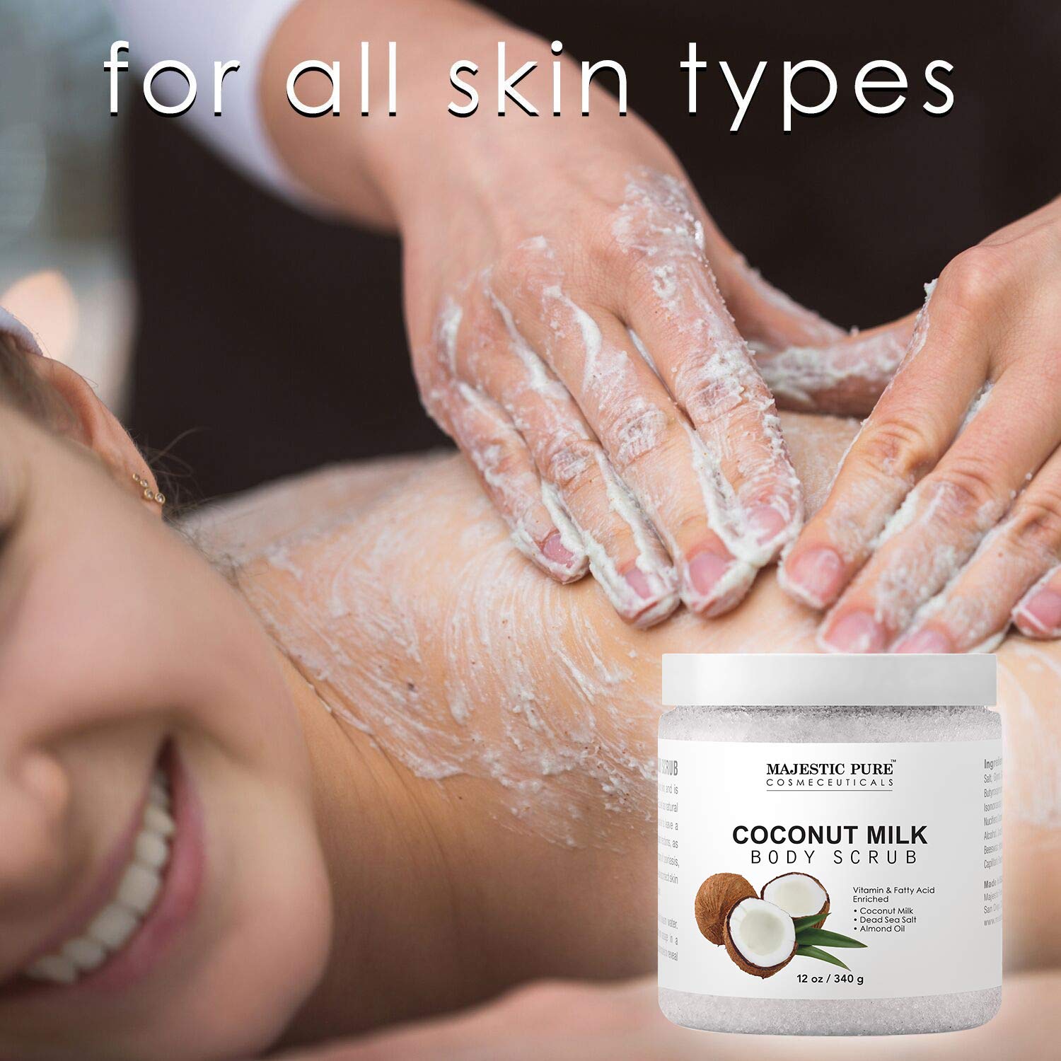 Majestic Pure Coconut Milk Body Scrub, Anti Cellulite & Exfoliator, Natural Skin Care Formula Helps with Stretch Marks, Eczema, Acne and Varicose Veins, 12 Oz : Beauty