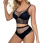RNHGBB Fishnet Lingerie Set for Women, 2 Pcs Mesh Lingerie Sexy Fishnet Outfit Fish Net Lingerie for Women Sexy Naughty