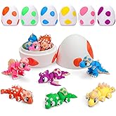 6PCS 3D Printed Dinosaur with Dragon Egg, Mini 3d Printed Animals, Articulated figurines Fidget Toys, Pocket Pets Bulk ,Party Favors, Easter Basket Stuffer, Desktop Ornament (Dinosaur Eggshell)