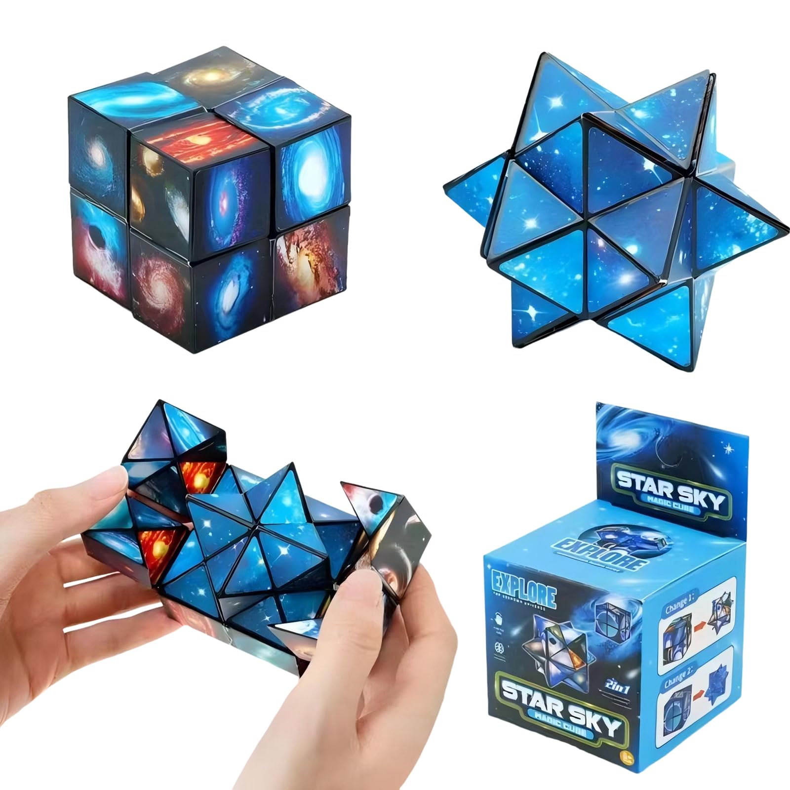 Cube Star Cube 2 in 1, Infinity CubeChangeable MagicCube 3D PuzzleCube for Kids and Adults,Educational Sensory Toys Gifts for Boys and Girls Ages 8-12
