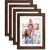 Giftgarden Brown 5x7 Picture Frame Set of 4, 6x8 Matted to 5x7 Photo Rustic Walnut Frames with Mat for Wall or Tabletop