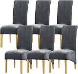 Leorate High Back Chair Covers Stretch Velvet Slipcovers Pack of 6 Charcoal view 1