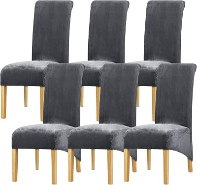 Leorate High Back Chair Covers Stretch Velvet Slipcovers Pack of 6 Charcoal