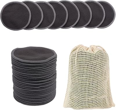 LOPHE Reusable Bamboo Charcoal Makeup Remover Pads 24 Pcs with Mesh Bag