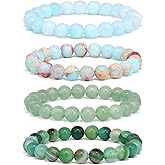 Raicegs 4PCS Colorful Beads Bracelet Healing Crystal Bracelet for Women Men Natural Stone 8mm Stack Gemstone Spiritual Jewelry Gift for Women Men