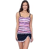 Profile by Gottex Women's Purple Multi Tricolore E Cup Tankini with Underwire Foam, Built-in Bra and Full Lining Essential