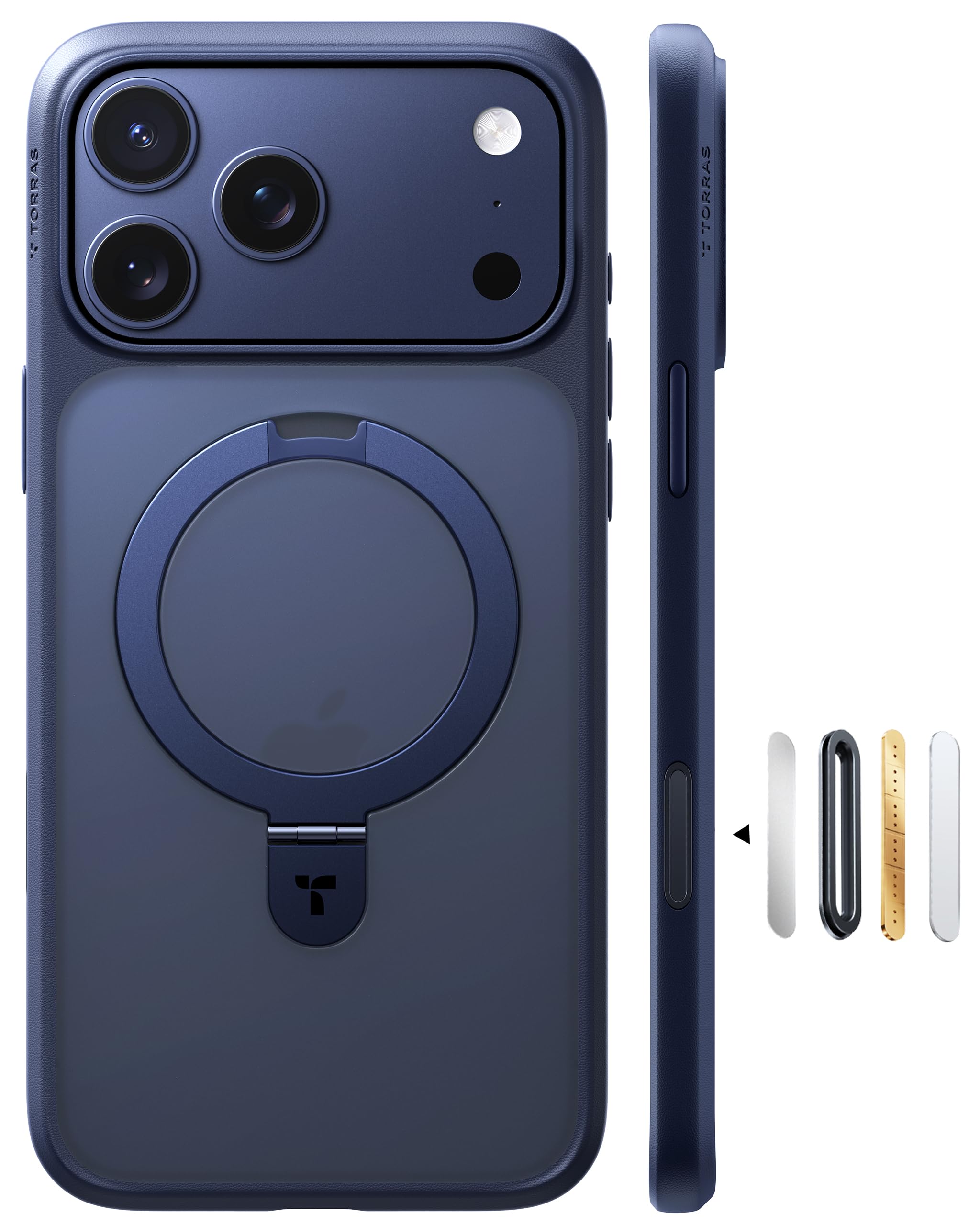 Photo 1 of TORRAS Ostand for iPhone 17 Pro Max Case with Sturdy Stand, Camera Control Cover Compatible with MagSafe, Military Grade Protection, Translucent Slim Phone Case for iPhone 17 Pro Max 6.9", Deep Blue
