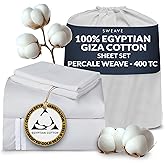 Sweave 100% Egyptian Cotton Percale Sheets King Size - Genuine Luxurious 400 Thread Count - Naturally Crisp, Breathable, Skin-Friendly & Cooling - Softer After Each Wash - Oeko-TEX Certified Giza