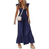 PRETTYGARDEN Women's 2026 Summer Casual Maxi Dresses Cap Sleeve V Neck Smocked Long Pockets Party Sundress Vacation Outfits