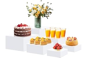 Hugestar 6PCS Dessert Stands, Food Risers for Buffet Table, White Acrylic Risers Display Stands with Hollow Bottoms, Acrylic 