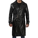 Decrum Mens Leather Coats - Real Lambskin Black Trench Coat Style Leather Jackets For Men